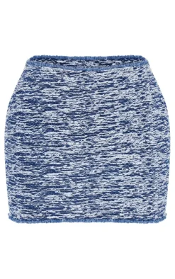 Discount PrettyLittleThing Wave Textured Denim Mini Skirt Mid Blue Wash