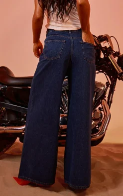 New PrettyLittleThing Wide Leg Style Jeans Mid Blue Wash