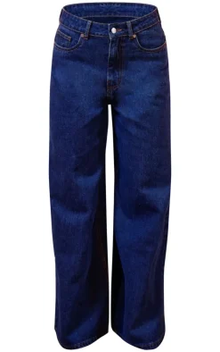 New PrettyLittleThing Wide Leg Style Jeans Mid Blue Wash