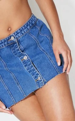 Sale PrettyLittleThing Wrap Over Denim Micro Mini Skirt Mid Blue Wash