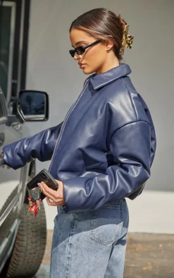 PrettyLittleThing Puffer Jackets*Faux Leather Collar Detail Puffer Jacket