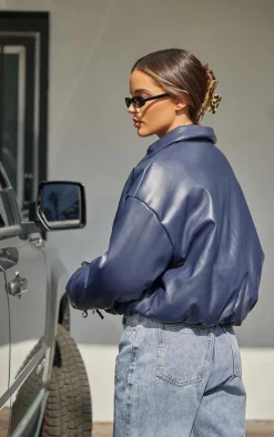 PrettyLittleThing Puffer Jackets*Faux Leather Collar Detail Puffer Jacket
