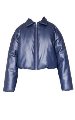 PrettyLittleThing Puffer Jackets*Faux Leather Collar Detail Puffer Jacket