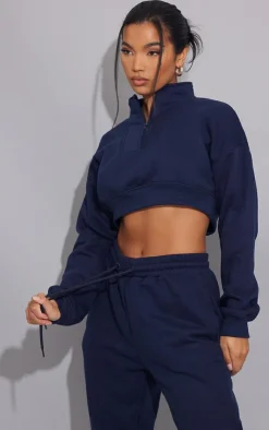 PrettyLittleThing Blue Sweatsuits*Half Zip Crop Sweatshirt