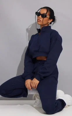PrettyLittleThing Blue Sweatsuits*Half Zip Crop Sweatshirt