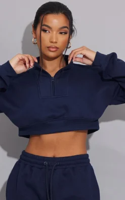 PrettyLittleThing Blue Sweatsuits*Half Zip Crop Sweatshirt