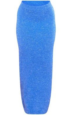 Hot PrettyLittleThing Tinsel Knit Maxi Skirt Midnight Blue