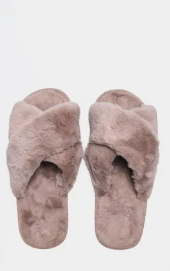 PrettyLittleThing Christmas Gifts*Faux Fur Cross Over Slippers