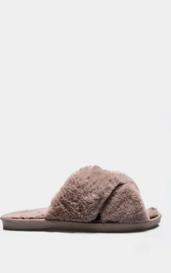 PrettyLittleThing Christmas Gifts*Faux Fur Cross Over Slippers