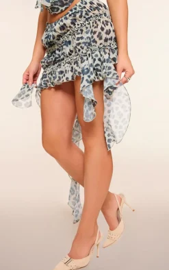 Outlet PrettyLittleThing Abstract Print Chiffon Ruffle Mini Skirt Mint
