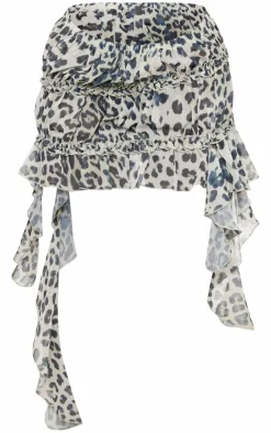 Outlet PrettyLittleThing Abstract Print Chiffon Ruffle Mini Skirt Mint