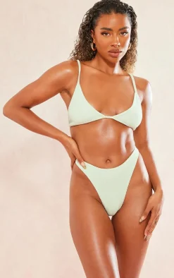 Mint Crinkle Triangle Bikini Top