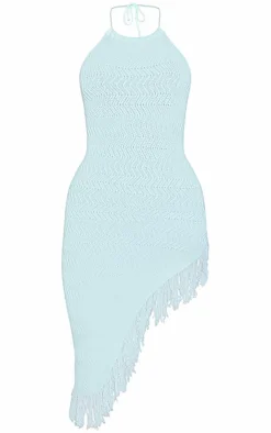 Knitted Fringe Detail Midi Dress-PrettyLittleThing