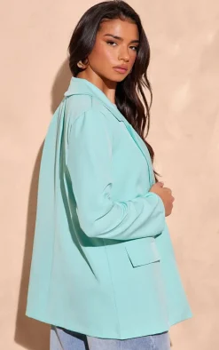 Mint Linen Look Minimal Blazer