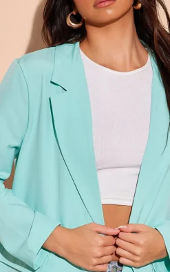 Mint Linen Look Minimal Blazer