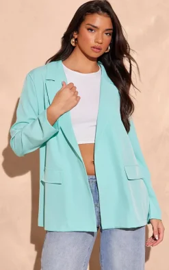 Mint Linen Look Minimal Blazer