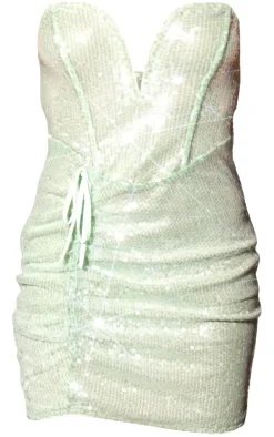 Sheer Sequin V Bar Ruched Bodycon Dress-PrettyLittleThing Best