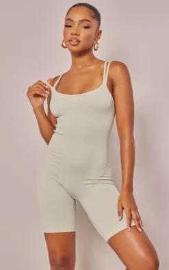 PrettyLittleThing Unitards*Structured Snatched Rib Double Strap Unitard