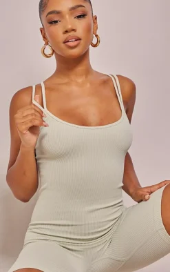 PrettyLittleThing Unitards*Structured Snatched Rib Double Strap Unitard