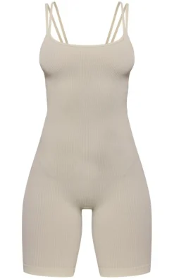 PrettyLittleThing Unitards*Structured Snatched Rib Double Strap Unitard