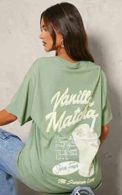 PrettyLittleThing T-Shirts*Vanilla Matcha Graphic Oversized T Shirt