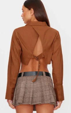 PrettyLittleThing Shirts*Blackless Buckle Detail Cropped Shirt