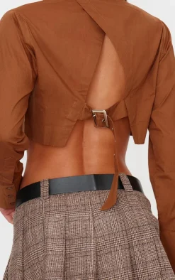 PrettyLittleThing Shirts*Blackless Buckle Detail Cropped Shirt