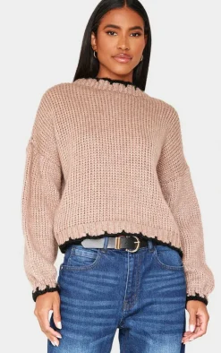 PrettyLittleThing Oversized Sweaters*Blanket Stitch Oversized Knit Sweater