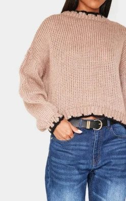 PrettyLittleThing Oversized Sweaters*Blanket Stitch Oversized Knit Sweater