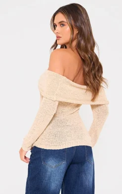 PrettyLittleThing Knitted Tops*Bobble Knit Bardot Top