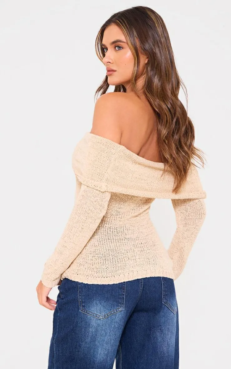 PrettyLittleThing Knitted Tops*Bobble Knit Bardot Top