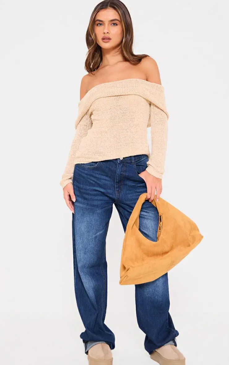 PrettyLittleThing Knitted Tops*Bobble Knit Bardot Top