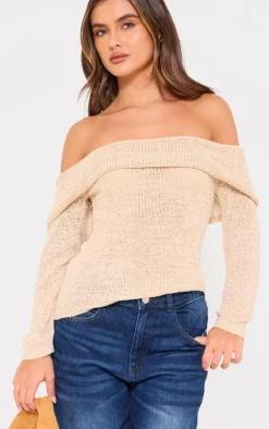 PrettyLittleThing Knitted Tops*Bobble Knit Bardot Top
