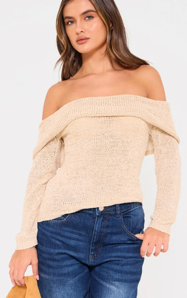 PrettyLittleThing Knitted Tops*Bobble Knit Bardot Top