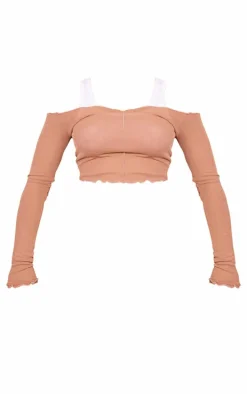 Mocha Burnout Mesh Rib Overlay Crop Top