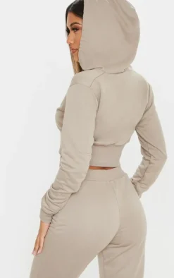 Discount PrettyLittleThing Bustier Zip Up Hoodie Mocha