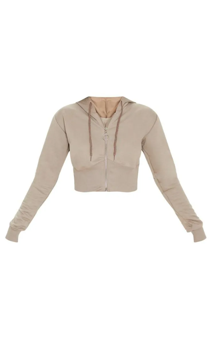 Discount PrettyLittleThing Bustier Zip Up Hoodie Mocha