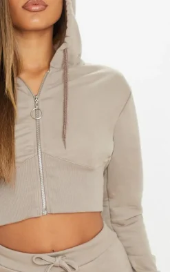 Discount PrettyLittleThing Bustier Zip Up Hoodie Mocha