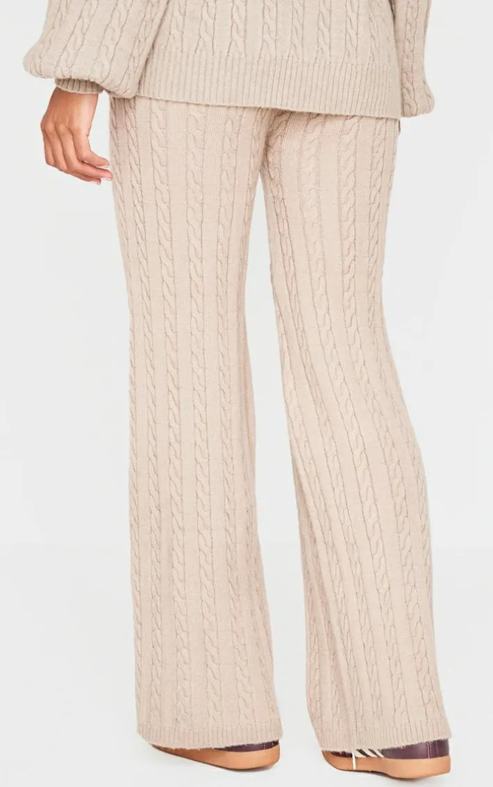 Mocha Cable Knit Wide Leg Pants