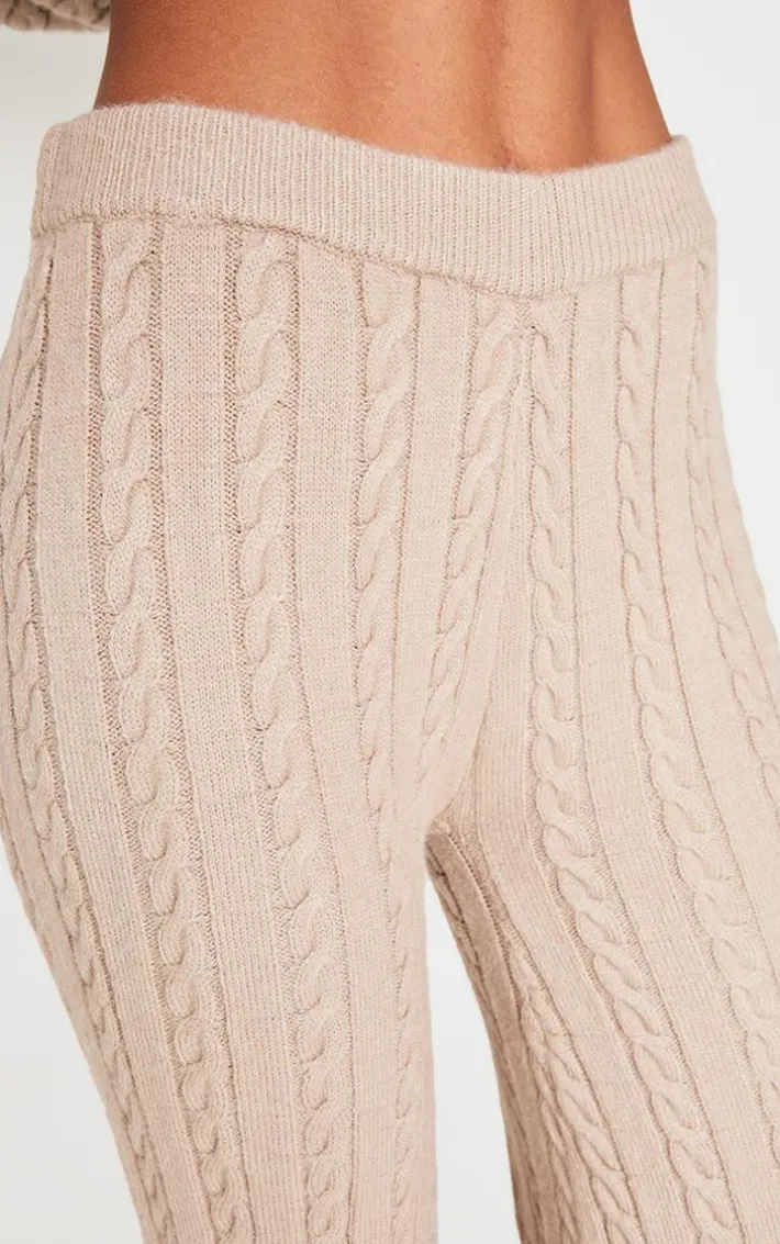 Mocha Cable Knit Wide Leg Pants