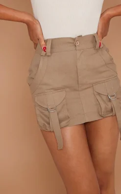 Mocha Cargo Pocket Detail Micro Mini Skirt