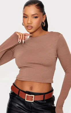 PrettyLittleThing Snatched*Contour Jersey Buckle Detail Backless Long Sleeve Top