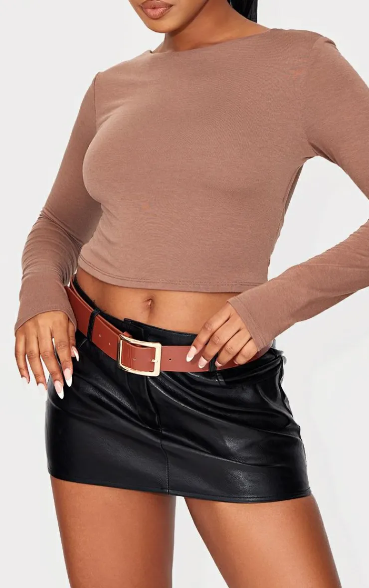PrettyLittleThing Snatched*Contour Jersey Buckle Detail Backless Long Sleeve Top