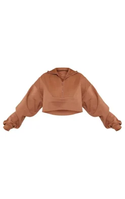 PrettyLittleThing Contrast Oversized Quarter Zip Sweatshirt Mocha