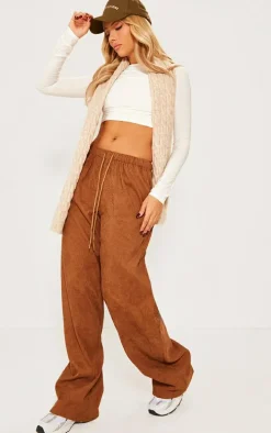Mocha Cord Tie Waist Low Rise Pants