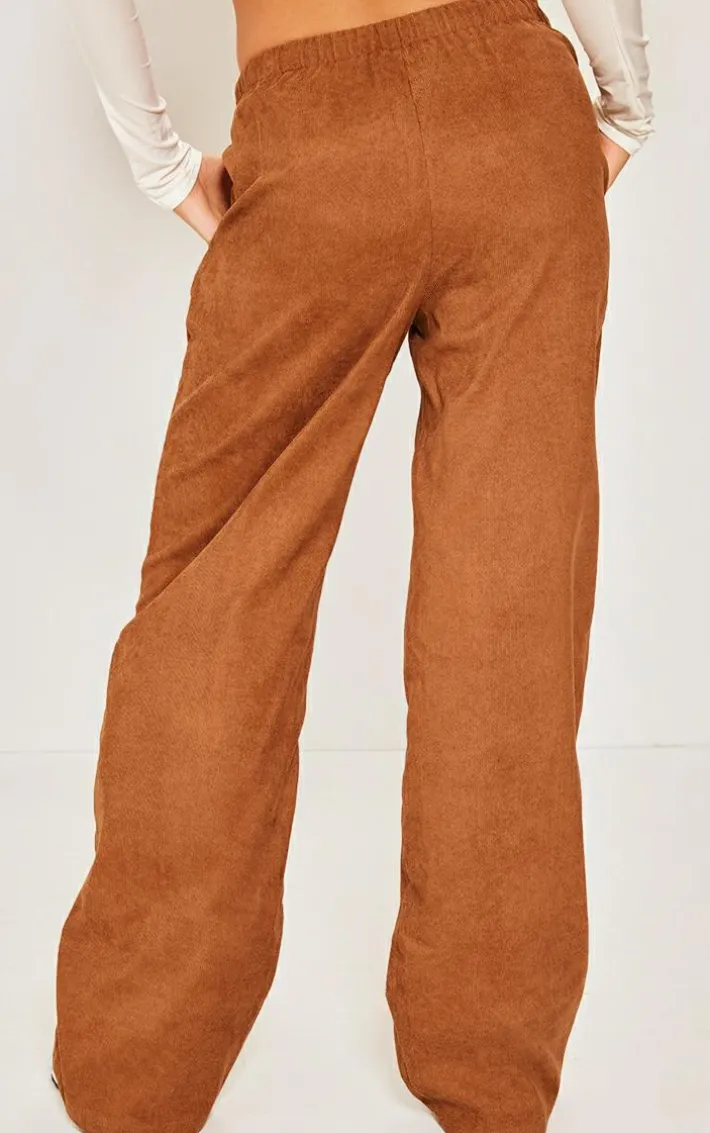 Mocha Cord Tie Waist Low Rise Pants