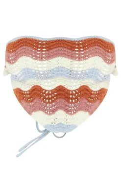 PrettyLittleThing Knitted Tops*Crochet Wave Knit Scarf Top
