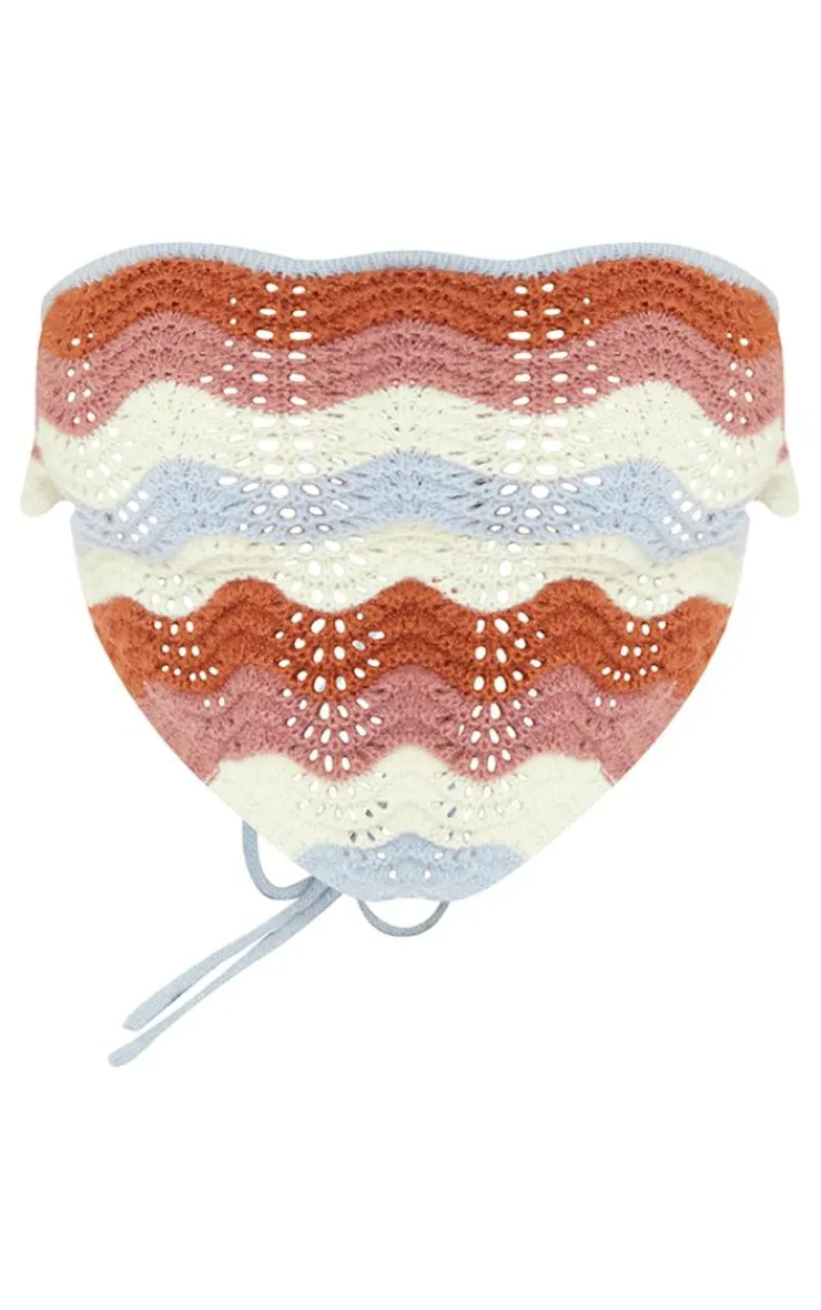 PrettyLittleThing Knitted Tops*Crochet Wave Knit Scarf Top