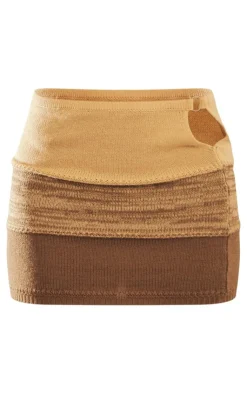 Online PrettyLittleThing Cut Out Side Marl Knit Skirt Mocha