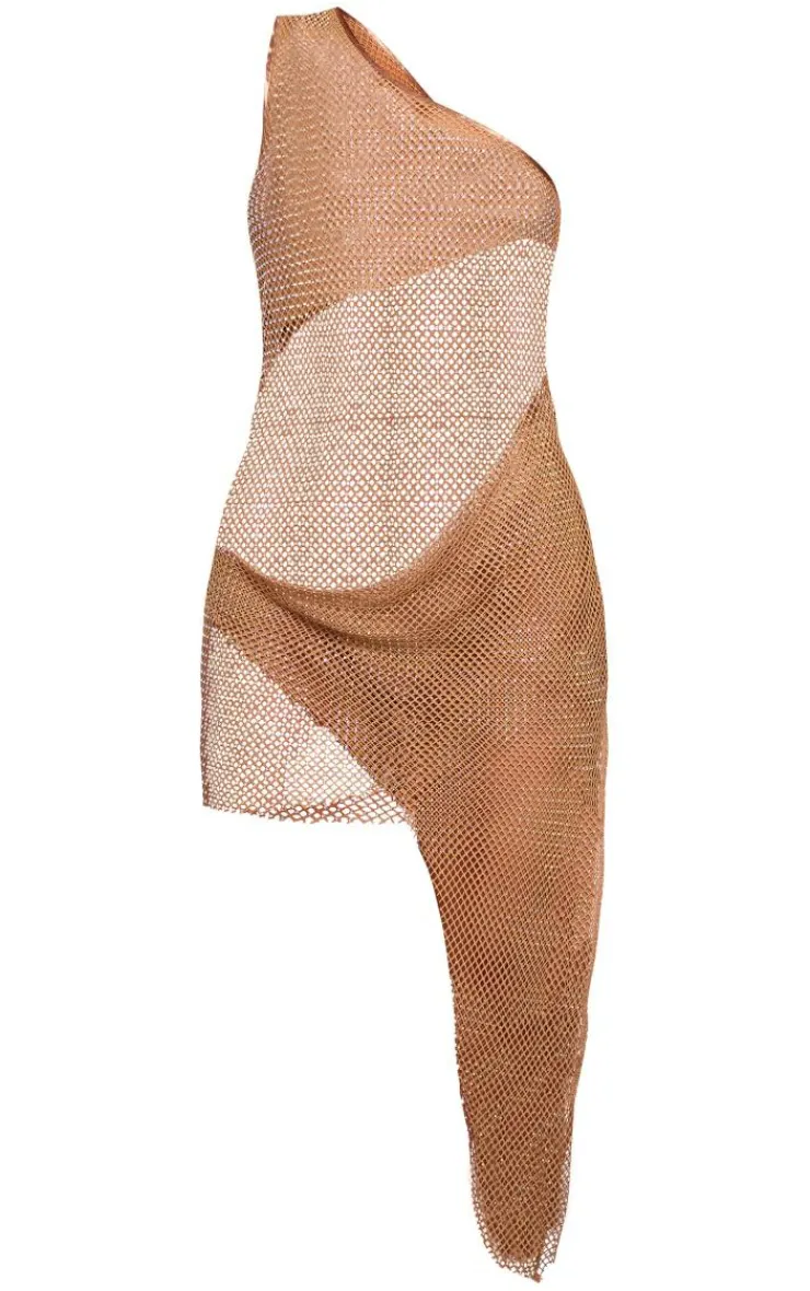 Diamante Fishnet One Shoulder Bodycon Dress-PrettyLittleThing Discount